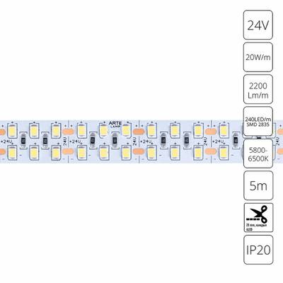 Светодиодная лента 24V 20W/m 6000К 5м Arte Lamp TAPE A2424015-03-6K, LED