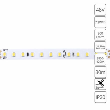 Светодиодная лента 48V 7,2W/m 4000К 30м Arte Lamp TAPE A4812010-04-4K, LED