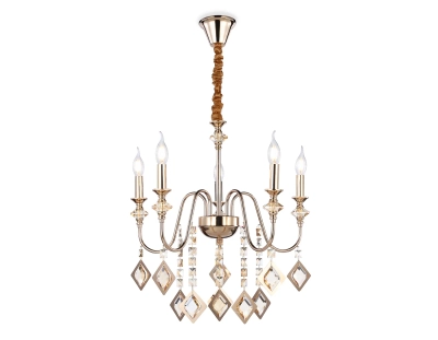 Подвесная люстра с хрусталем TR4955/5 FGD/TI золото/янтарь E14*5 max 40W D560*595
