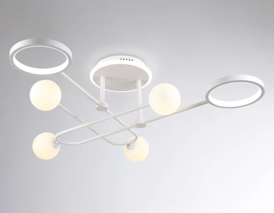 Потолочный светодиодный светильник со сменной лампой и пультом управления FL66229/6 WH белый 48W 3000K-6400K+G9/4 880*880*240 (ПДУ ИК)