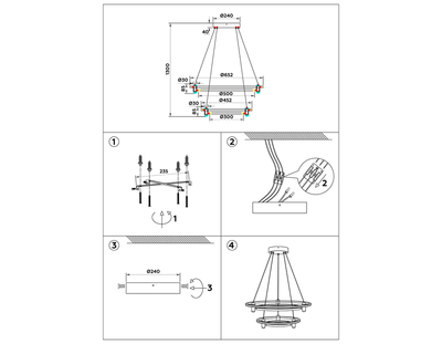 Светильник подвесной светодиодный FL5542/2+6 WH белый 90W 3000K/4200K/6400K D600/400*1300 (без ПДУ)