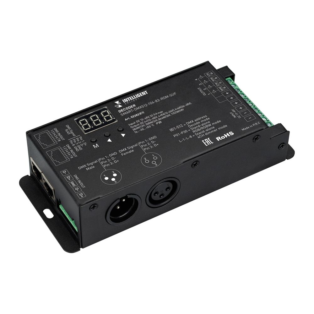 INTELLIGENT ARLIGHT Декодер SMART-DMX512-104-83-RDM-SUF (12-48V, 4x8A, XLR3/RJ45) (IARL, IP20 Металл, 5 лет)