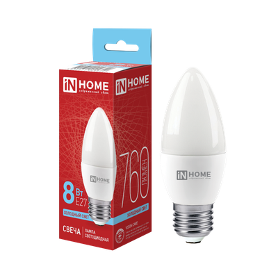 Лампа светодиодная LED-СВЕЧА-VC 8Вт свеча 6500К холод. бел. E27 760лм 230В IN HOME 4690612024820
