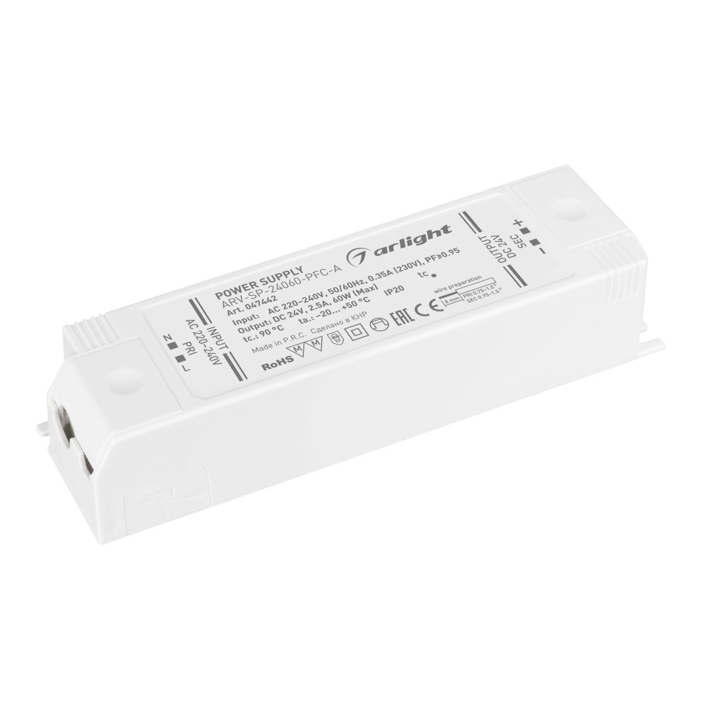 Блок питания ARV-SP-24060-PFC-A (24V, 2.5A, 60W) (Arlight, IP20 Пластик, 5 лет) Блок питания ARV-SP-24060-PFC-A (24V, 2.5A, 60W) (Arlight, IP20 Пластик, 5 лет)