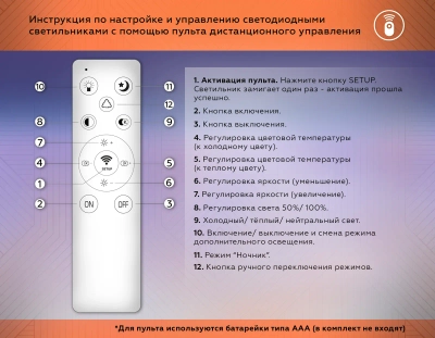 Светильник светодиодный потолочный FA3861/4+1 WH белый 70W 3000K-6400K+RGB 400*400*115 (ПДУ РАДИО 2.4G)