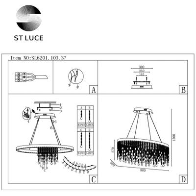 SL6201.103.37 Люстра подвесная ST-Luce Серебристый/Прозрачный LED 1*37W 3000K/4000K/6000K