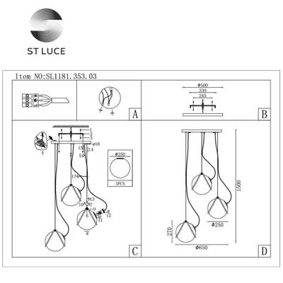 SL1181.353.03 Светильник подвесной ST-Luce Латунь/Латунь, Белый E27 3*40W