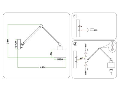 Настенный светильник с выключателем в стиле лофт TR8148 BK черный E27 max 40W 340*120*490