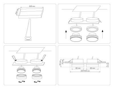 Светильник встраиваемый TN6712/2 BK черный IP44 GX53/2 max 15W 210*105*45