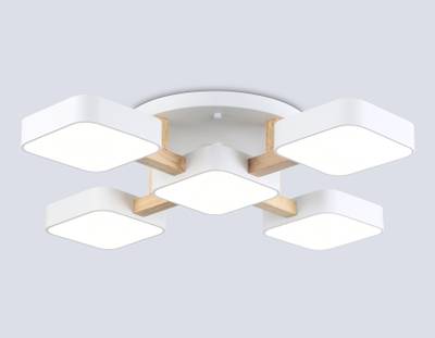 Светильник светодиодный подвесной FL4881/5 WH/WD белый/дерево 90W 3000-6000K 675*675*110 (без ПДУ)