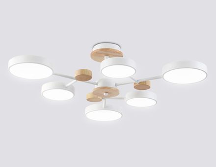 Светильник светодиодный подвесной FL4861/6 WH/WD белый/дерево 90W 3000-6000K D750*180 (без ПДУ)