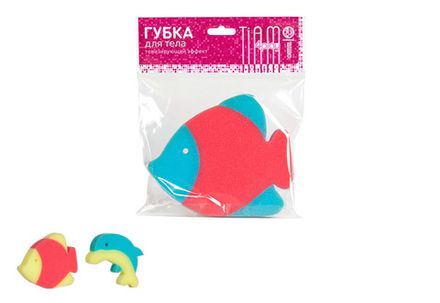 Губка для тела TIAMO 4Play "РЫБКИ", плоская многослойная