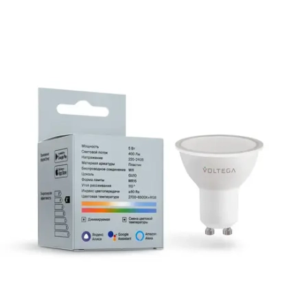 Светодиодная лампа Wi-Fi MR16 GU10 5,5Вт Цветная (RGB) + Комбинированная (MIX) диммируемая 110°, 2426. TM Maytoni
