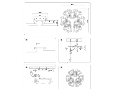 Светильник потолочный светодиодный с пультом FA8893/6+3 BK/CH черный/хром 210W 3000K/4200K/6400K 650*640*130 (ПДУ РАДИО 2.4G)