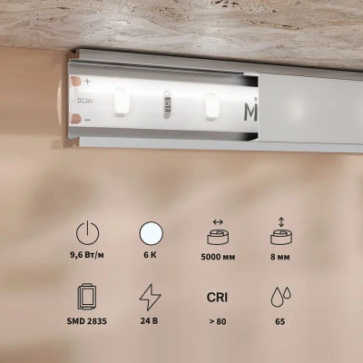 Светодиодная лента Базовая 24В 2835 9,6Вт/м 6000K 5м IP65 201182. TM Maytoni