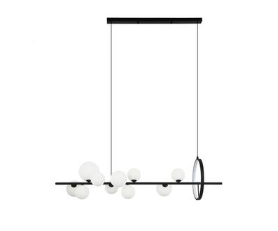 07608-10A,19(01) Люстра Иона черный (плафоны белые матовые) w120*28 h30-200 G9 10*5W+ Led 17W (4000K) (Led) (лампами не комплектуется)