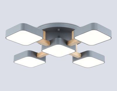 Светильник светодиодный подвесной FL4882/5 GR/WD серый/дерево 90W 3000-6000K 675*675*110 (без ПДУ)