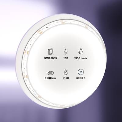 Светодиодная лента 12В 2835 14,4Вт/м 6000K 5м IP20, 10116. TM Maytoni