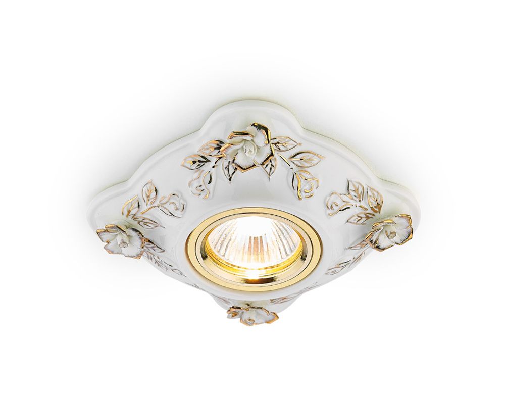 Встраиваемый потолочный точечный светильник D5504 W/GD белый золото керамика