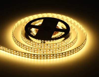 Светодиодная лента двухрядная GS1601 2835 240Led/ 19.2W m/ 12V IP20 3000K/ 5000*14*1.2mm/ кратность резки 25mm (2 конт.)