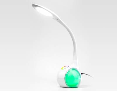 Светодиодная настольная лампа с RGB подсветкой DE532 WH белый LED 4200K+RGB 7.5W