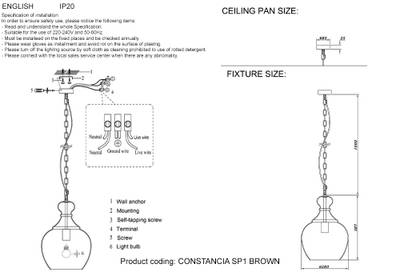 Светильник подвесной Crystal Lux CONSTANCIA SP1 BROWN 0390/201