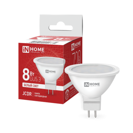 Лампа светодиодная LED-JCDR-VC 8Вт рефлектор 4000К нейтр. бел. GU5.3 720лм 230В IN HOME 4690612020334
