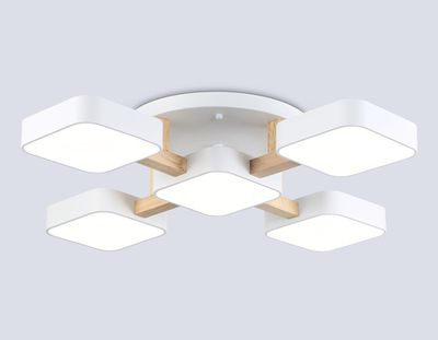 Светильник светодиодный подвесной FL4881/5 WH/WD белый/дерево 90W 3000-6000K 675*675*110 (без ПДУ)