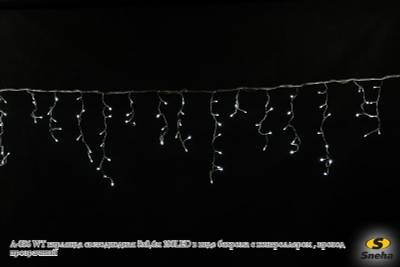 A-056 WT гирлянда светодиодная 5х0,6м 180LED в виде "бахрома" с контроллером , провод прозрачный