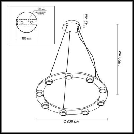 6631/75L HIGHTECH ODL24 155 металл/черный/акрил Подвесной круглой  светильник IP20 LED 75W 1952Лм 3000K 220V с раздельным вкл. Верх/низ TURMAN
