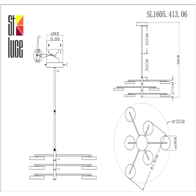 SL1605.413.06 Светильник подвесной ST-Luce Черный/Латунь, Белый LED 6*7,5W 3000K