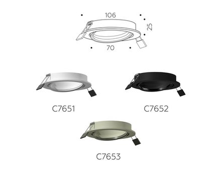 Корпус светильника встраиваемый поворотный для насадок D70mm C7651 SWH белый песок D106*H25mm MR16 GU5.3