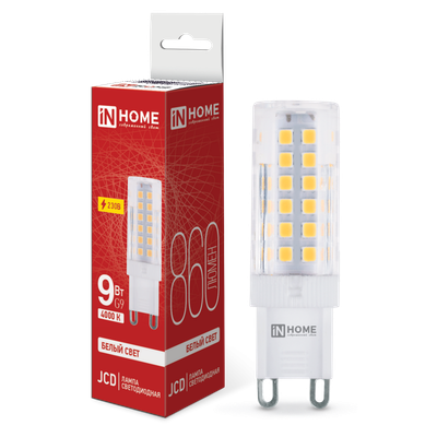 Лампа светодиодная LED-JCD 9Вт капсульная прозрачная 4000К нейтр. бел. G9 860лм 230В IN HOME 4690612036380
