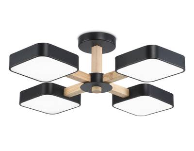 Светильник светодиодный подвесной FL4880/4 BK/WD черный/дерево 72W 3000-6000K D610*160 (без ПДУ)