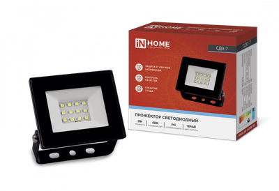 Прожектор светодиодный СДО-7 20Вт 6500К IP65 1800лм 230В черн. IN HOME 4690612034614