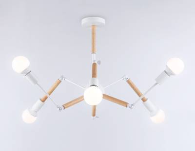 Подвесной светильник в стиле лофт TR80485/6 WH/LW белый/светлое дерево E27/6 max 60W D930*510