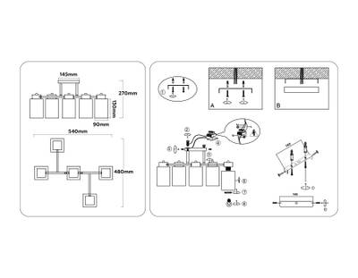 Светильник подвесной TR303048/5 BK/GD черный/золото E27/5 max 60W 540*480*270