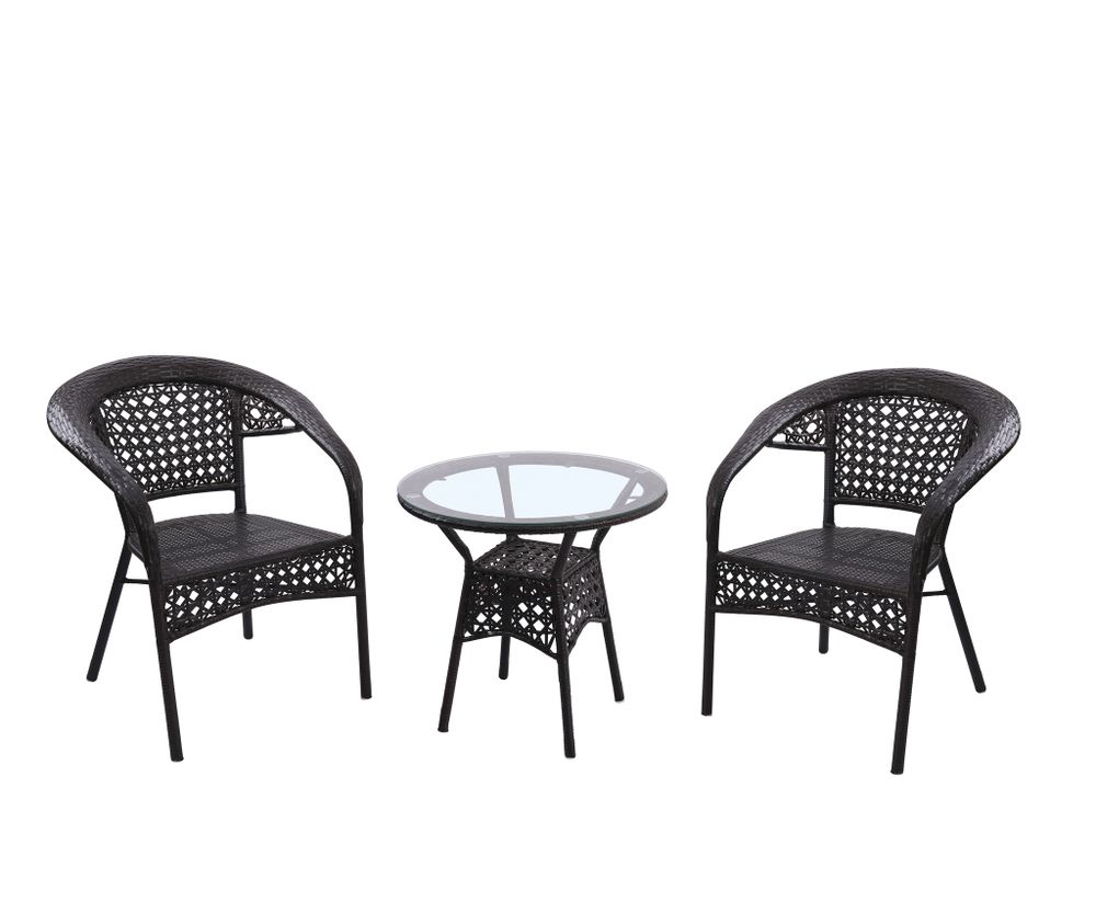 KL01157K Комплект кофейный стол круглый + 2 кресла, темно-коричневый. Стол: d62 h59. Стулья: w45*60 h80.