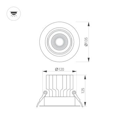 Светильник MS-VORTEX-BUILT-R135-30W Warm3000 (WH-WH, 30 deg, 230V) (Arlight, IP20 Металл, 5 лет)