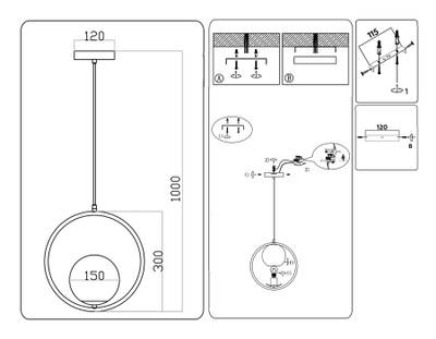 Подвесной светильник TR2594 CGD золото E27 max 60W 300*150*1000