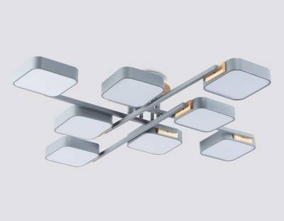 Светильник светодиодный подвесной FL4889/8 GR/WD серый/дерево 144W 3000-6000K 960*960*160 (без ПДУ)