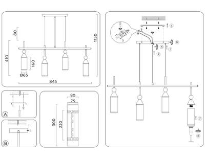 Светильник подвесной LH55274/4 BS/FR латунь/белый матовый E14*4 max 40W 845*65*1150