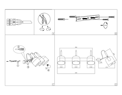 Настенно-потолочный спот TR97109/3 GD/BK золото/черный E27*3 max 40W D130*223*273*550
