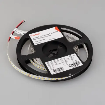 Лента RT-A144-10mm 24V White6000 (7.7 W/m, IP20, 2835, 5m) (Arlight, высок.эфф.200 лм/Вт)
