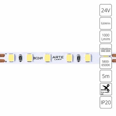 Светодиодная лента 24V 9,6W/m 6000К 5м Arte Lamp TAPE A2412005-03-6K, LED
