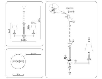 Светильник подвесной LH71021/5 BS/WH латунь/белый E14*5 max 40W D670*1130