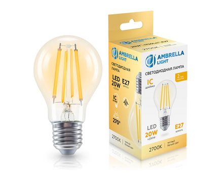 Лампа светодиодная Filament 602013 LED A60 20W IC E27 2700K 220-240V