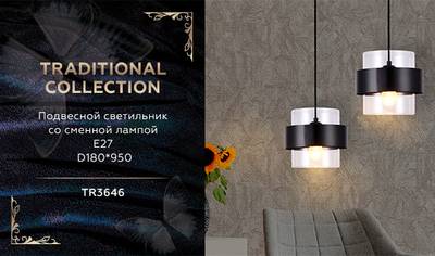 Подвесной светильник со сменной лампой TR3646 BK/CL черный/прозрачный E27 max 40W D180*950