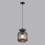 5042/1B PENDANT ODL24 445 черный/дымчатый/металл/стекло/эко.кожа Подвес E27 1*60W JUGI