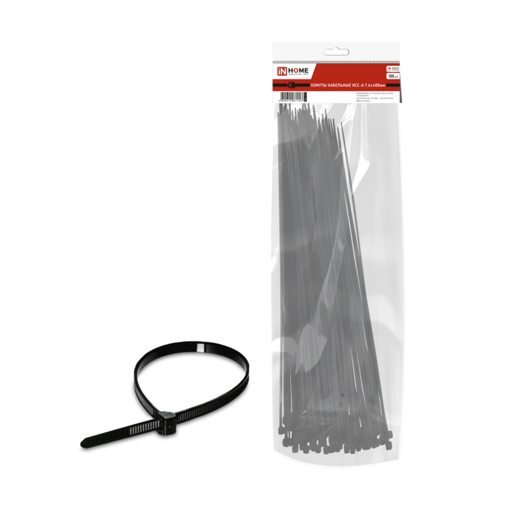 Хомут КСС-А 7.6х400 нейлоновый с УФ защитой черн. (уп.100шт) IN HOME 4690612061153